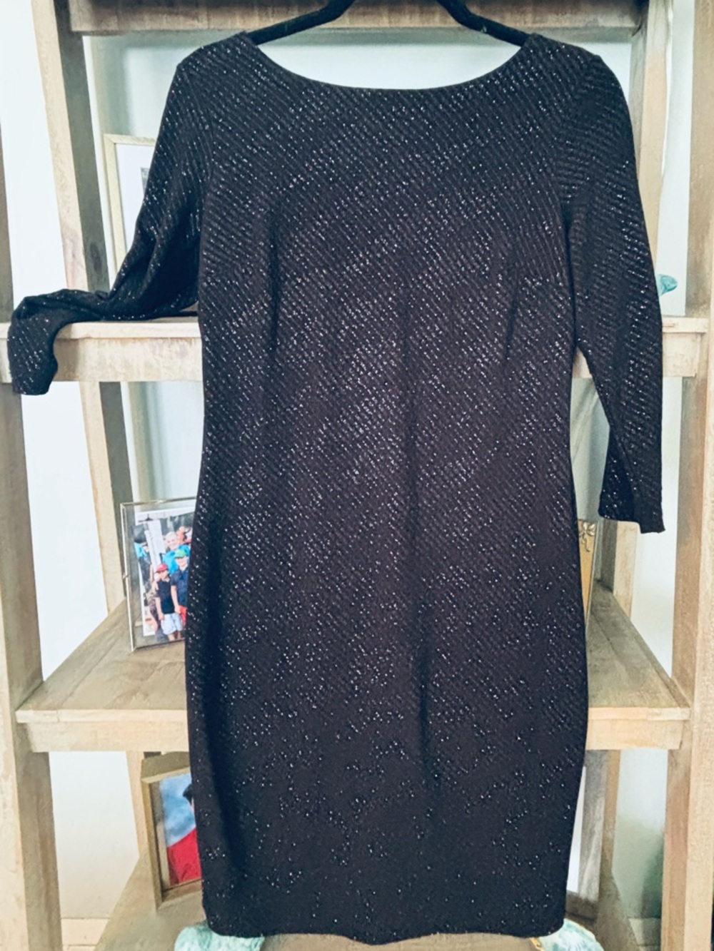 Calvin Klein Dress Black ✨Shimmer  3/4 Length Sleeve Midi  Wedding Guest